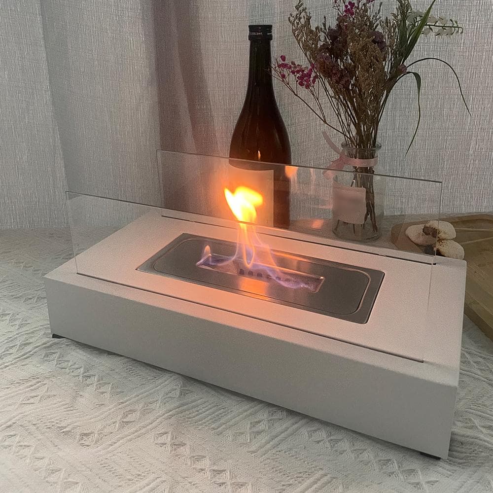 Fogueira de mesa interna Sua fogueira interna portátil ao ar livre com chamas dançantes Design moderno e branco