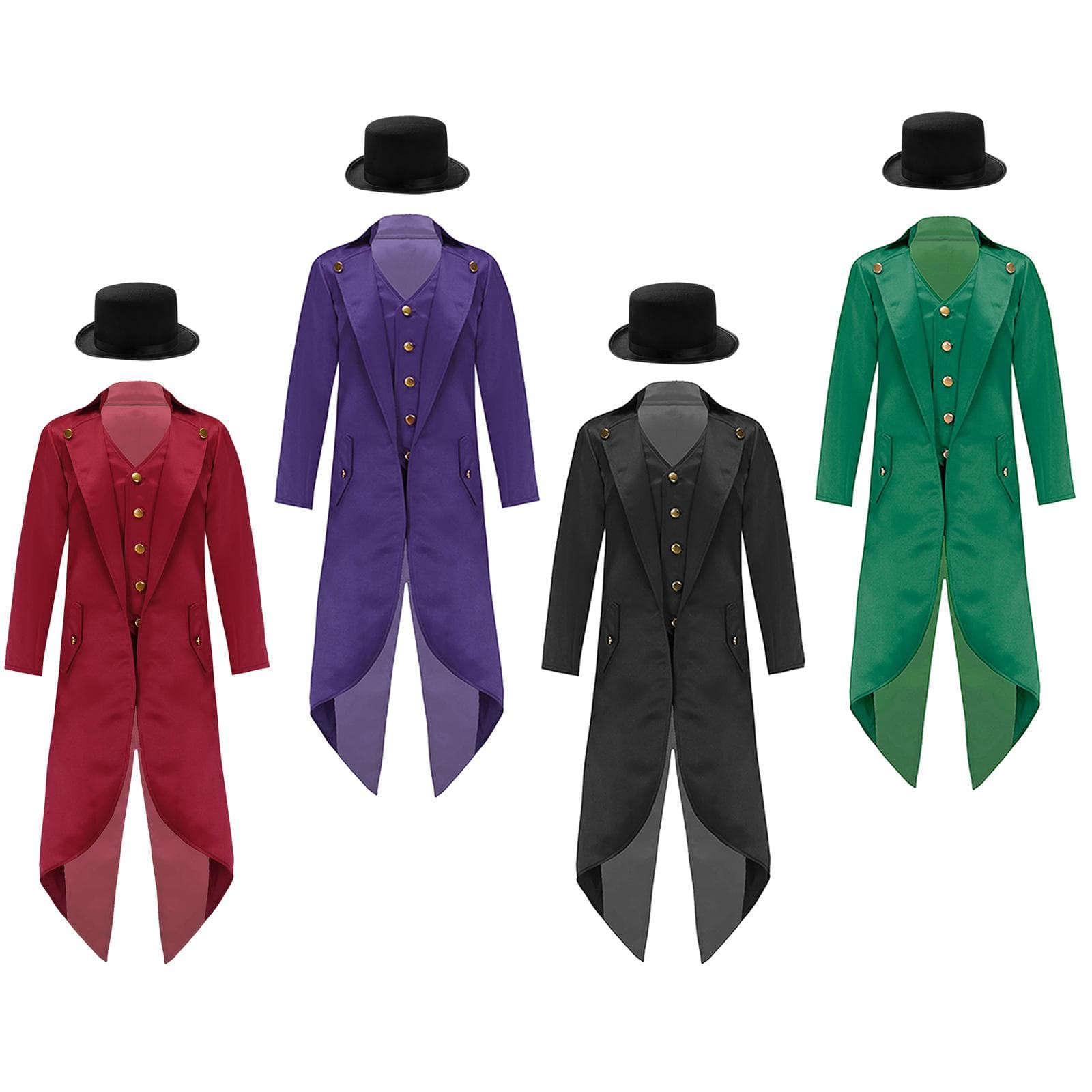 Fantasia Vitoriana Infantil Retro Renascentista Casaca Jaqueta Botões Dourados Chapéu de Feltro Mágico Mestre de Cerimônias Roupa de Festa cm