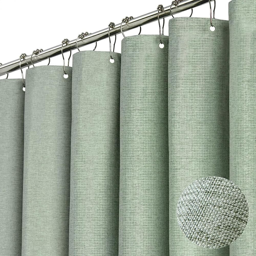 Cortina de chuveiro de linho de luxo com ganchos de metal prateados, cortinas de banho de tecido grosso à prova d'água, capa grande para banheira