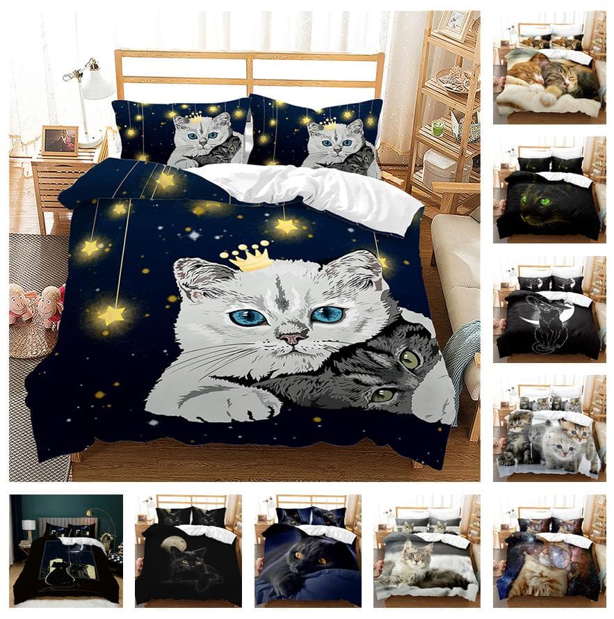 Conjunto de roupa de cama para casa de gato para animais de estimação com impressão 3D Conjunto de cama com estampa de animal AU / EU / DE tamanho