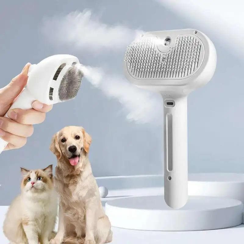 Escova de Massagem a Vapor com Spray para Animais de Estimação, Pente com Névoa de Água e Dentes Macios para Remoção de Pelo e Higiene de Cães