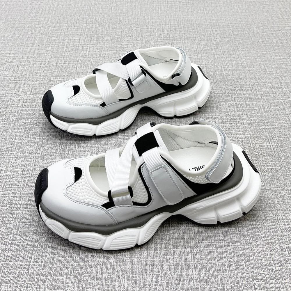 Dad Shoes Feminino Novos Sapatos de Malha de Verão Oco Respirável All-Match Plataforma Casual Sandálias Esportivas Brancas cm branco