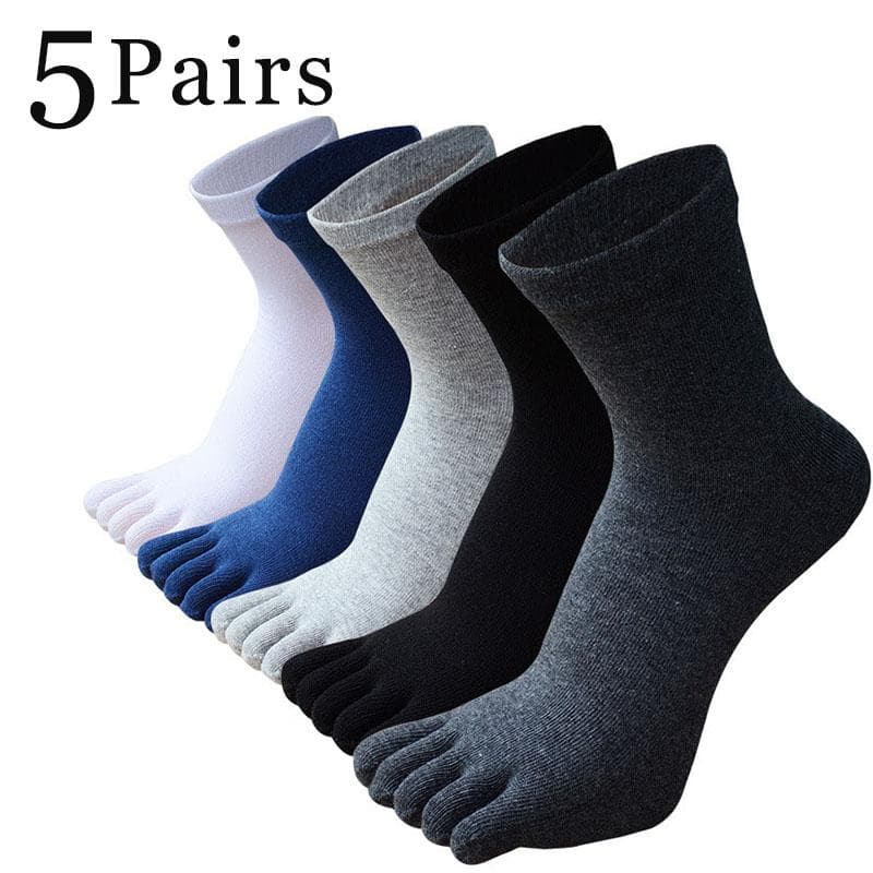 5 pares de meias masculinas de cor sólida de cinco dedos meias simples de algodão para dedos dos pés resistentes a odores e respiráveis meias de