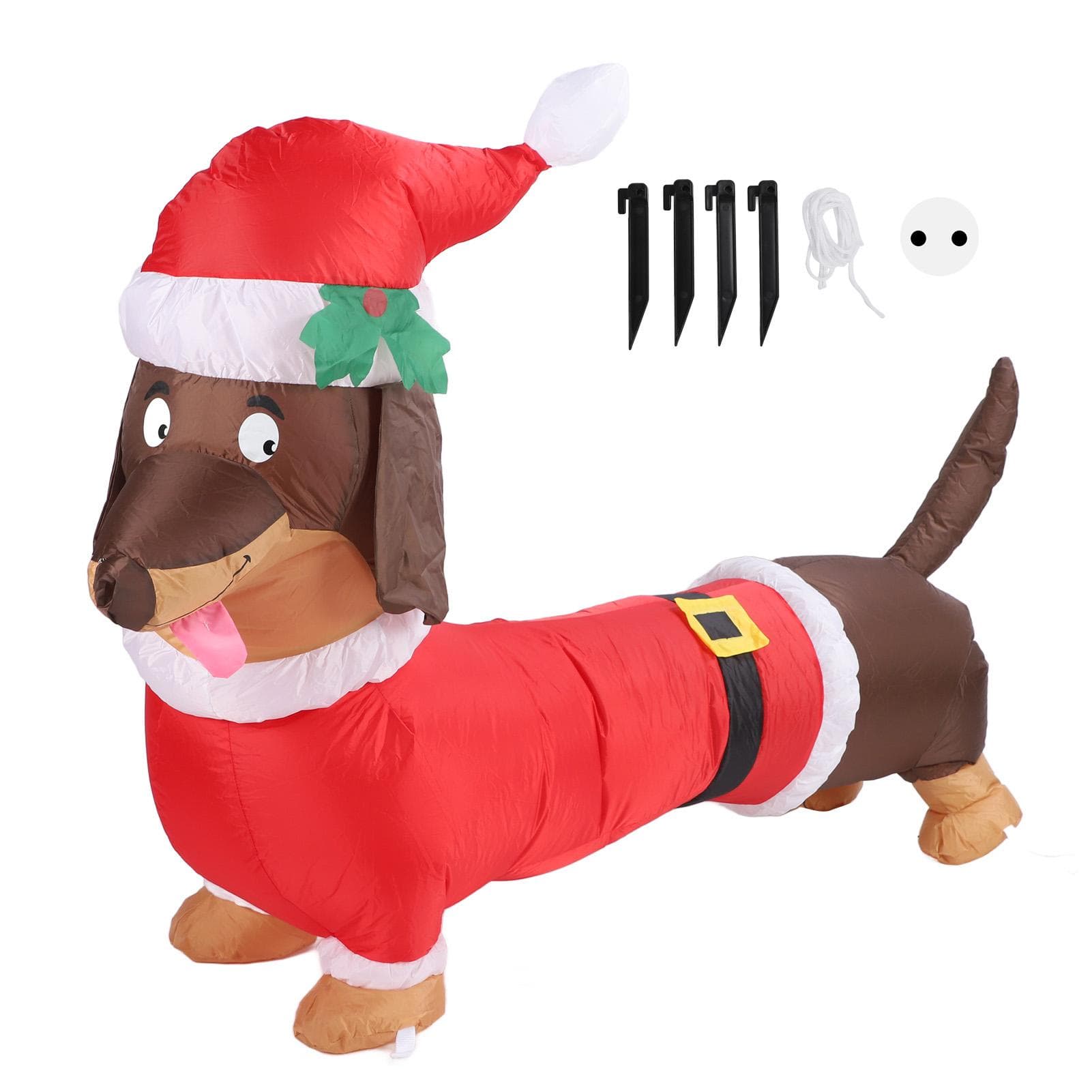 Cachorro Salsicha Inflável 1,5 Metros Iluminado Fibra de Poliéster Inflável Cão Dachshund para Natal
