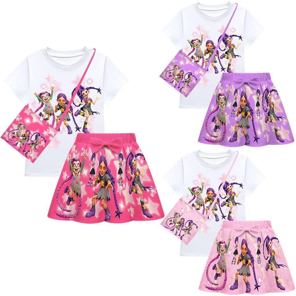 Conjunto de T-shirt de Manga Curta, Saia e Bolsa com Estampa Lily Lovebraids para Meninas 130cm cor-de-rosa