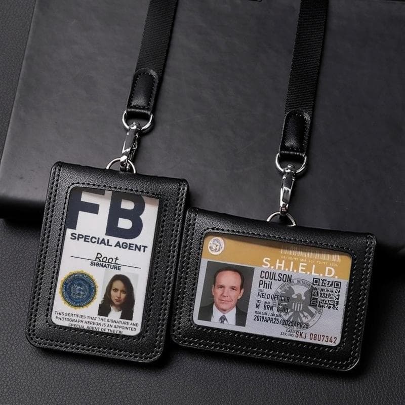 Porta-crachá de couro genuíno de alta qualidade, porta-crachá de identificação de trabalho formal, capa com etiqueta de nome e cordão cinzento