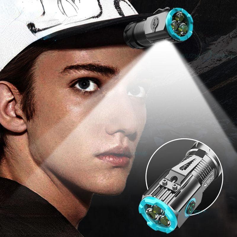 Lanterna, Luz Forte, Recarregável, Super Brilhante, Iluminação Portátil, Mini LED de Longo Alcance para Casa Três Olhos Pequeno Canhão de Aço L