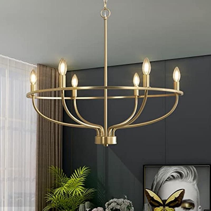Lustre elegante com 6 velas em ouro - ideal para sala de jantar, sala de estar, quarto e cozinha ouro