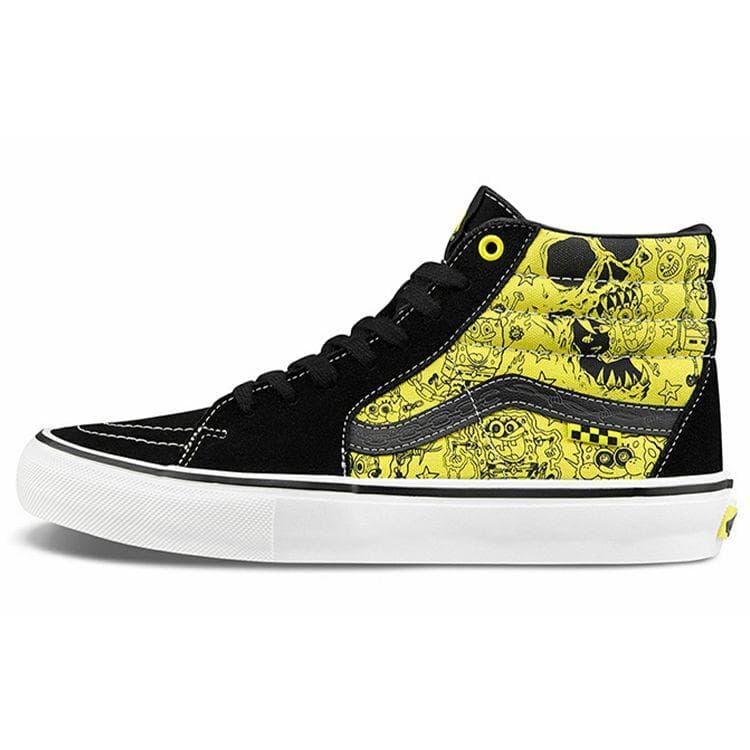 Mike Gigliotti x Bob Esponja Calça Quadrada x Vans Skate Sk8-Hi Preto Amarelo Tênis Unissex VN0A5FCCZAU cm