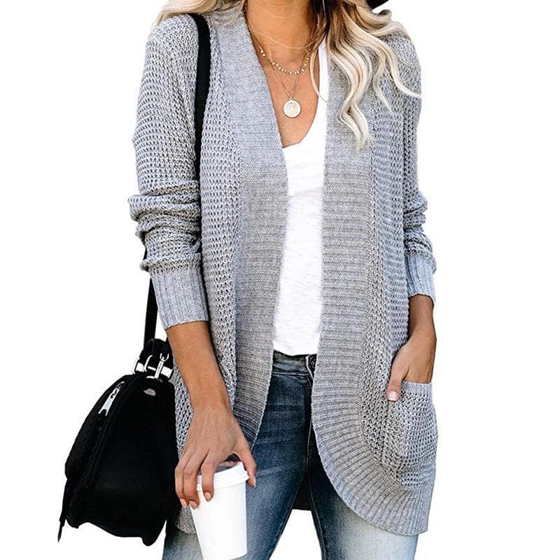 Autumn and Winter Women's Cardigan with A Curved Front and Large Pocket Sweater Cardigan cm caqui
