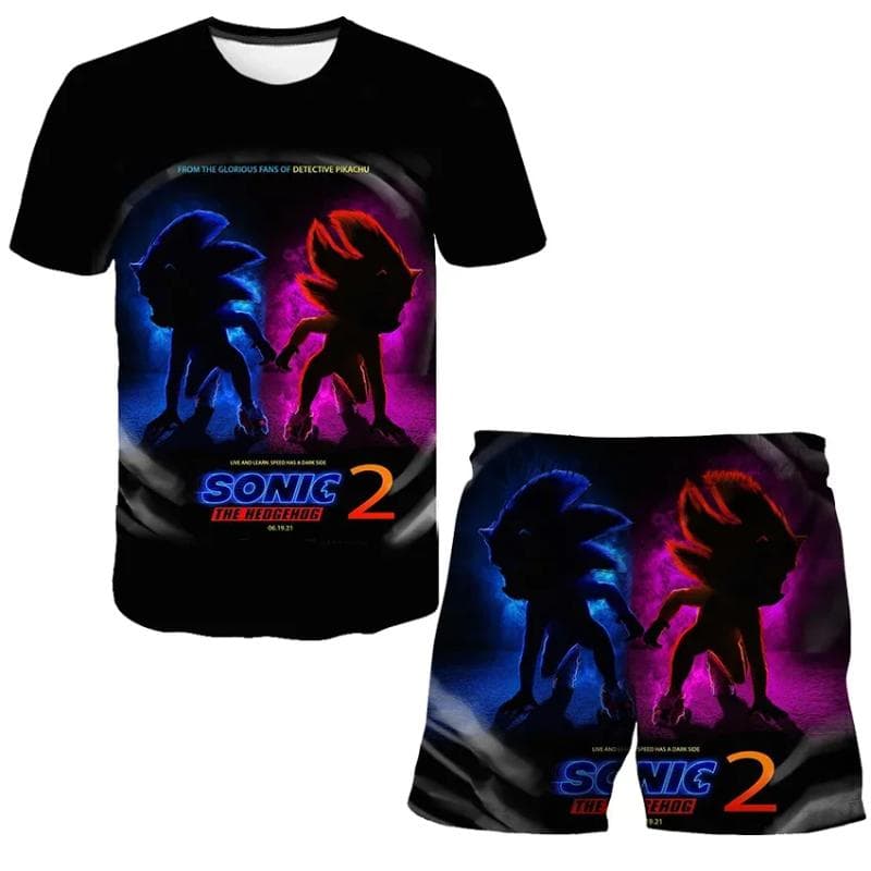 2025 MINISO Novo camisetas super sonic para meninos e meninas + shorts Harajuku Estampa Sonic fato camiseta + shorts moda estilo de rua mangas curtas