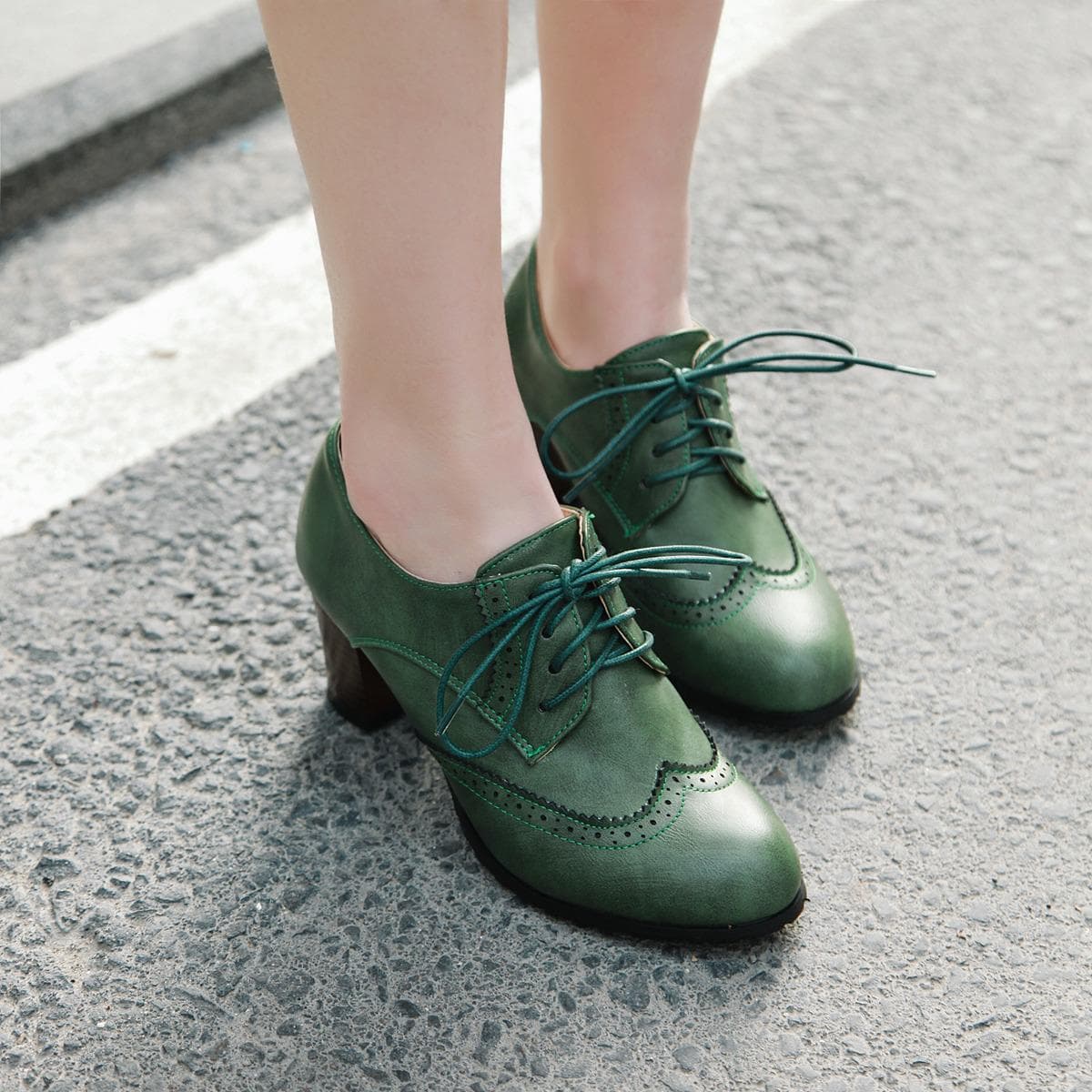 Sapatos Oxford Femininos de Outono 2024 com Cadarço Vintage Bico Redondo Botins Femininos Estilo Inglaterra Salto Alto Senhoras cm verde