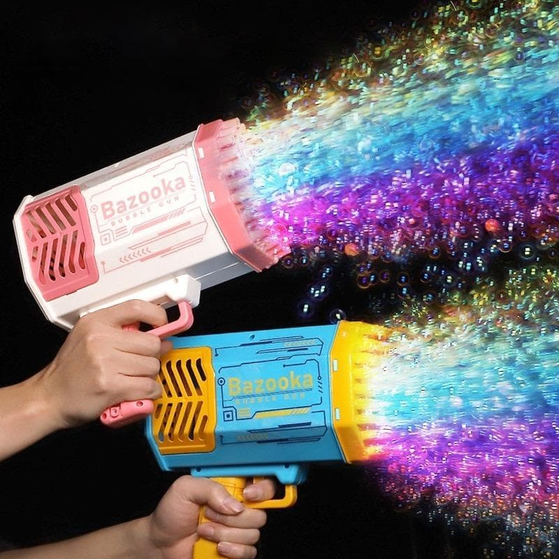 Arma de bolha foguete 69 buracos bolhas de sabão máquina forma soprador automático com luz brinquedos para crianças pomporos presente do dia das