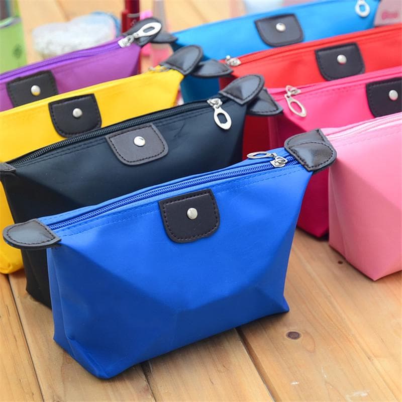 Bolsa de maquiagem feminina para viagem, bolsa de cosméticos à prova d'água com zíper, organizador de bolsa de maquiagem rosa vermelha