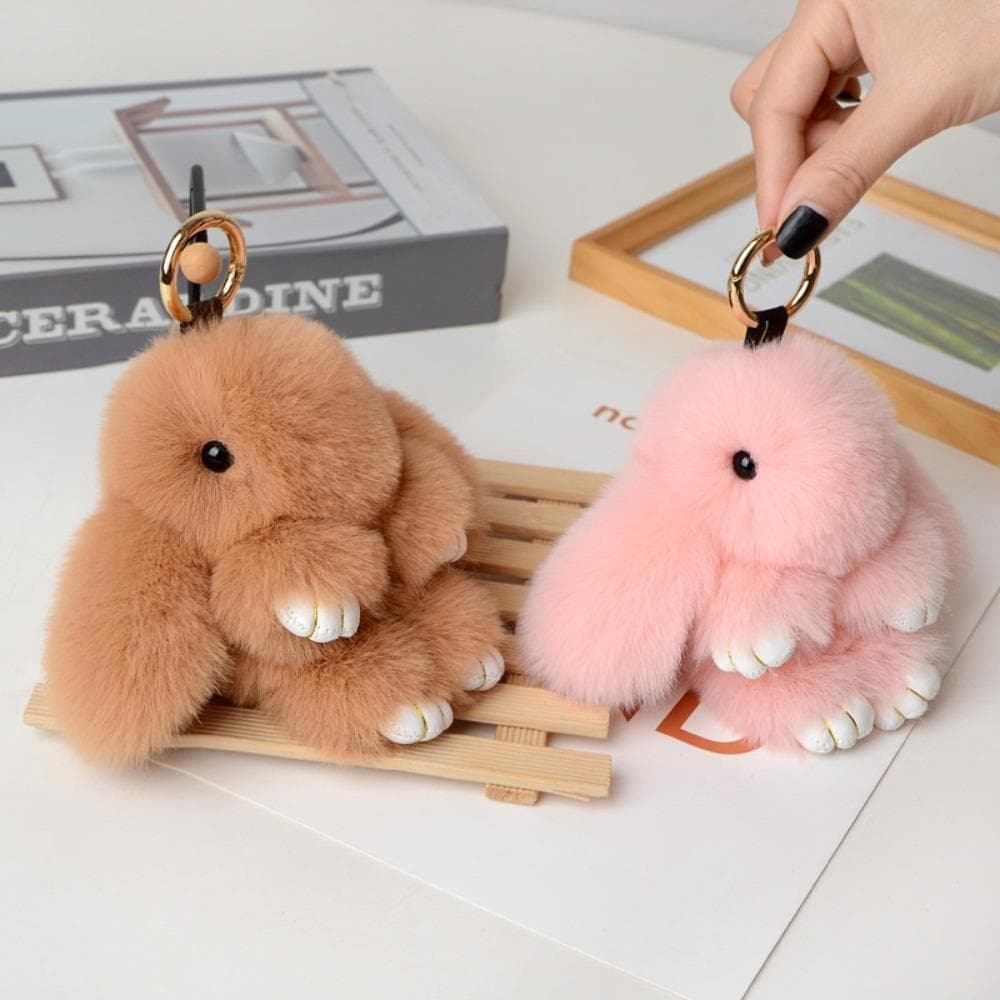 Chaveiro de Coelho Fofo Pompon Pom Joia Chaveiro de Coelho Macio Presentes cor-de-rosa
