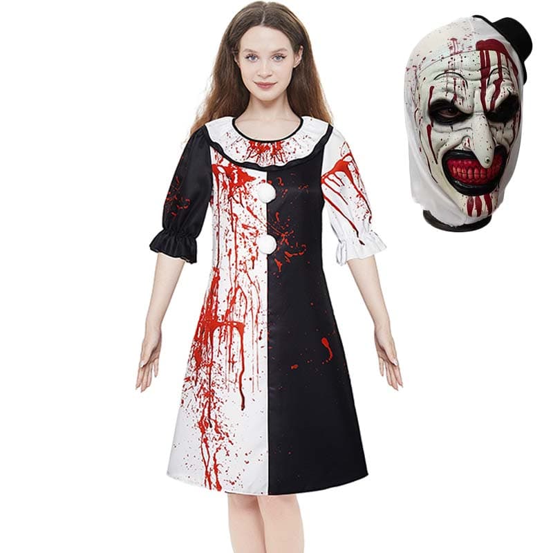Mulheres Horror Coringa Cosplay Filme Terrifierr Preto Branco Body O Palhaço Assassino Vestido Para Carnaval Fantasias de Halloween Femininas cm