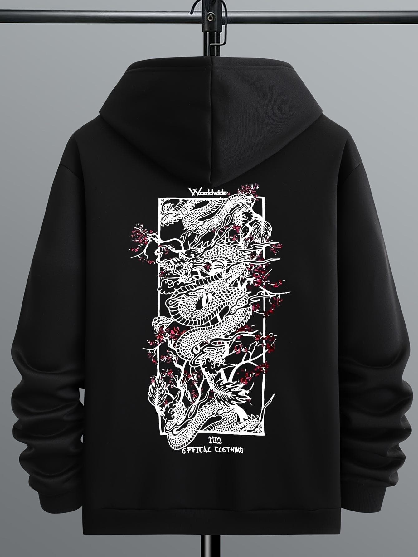 Vintage Hoodies Men Dragon Embroidery Hoodies Women Hip Hop Hooded Sweatshirt Chinese Streetwear Hoody Cotton Fleece Pullover cm