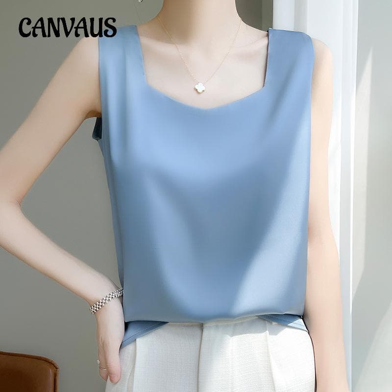 Colete feminino de verão de seda slim com decote em V curto temperamento camisola colete cm