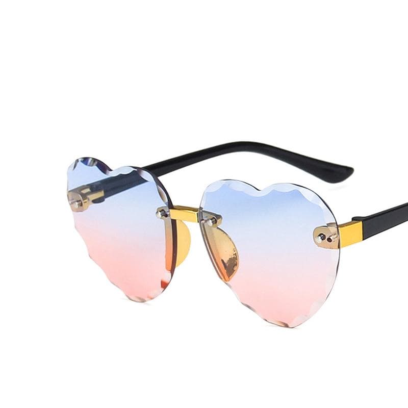 Crianças bonito coração sem aro quadro polarizado óculos de sol crianças moda meninos meninas proteção uv400 cor-de-rosa/azul