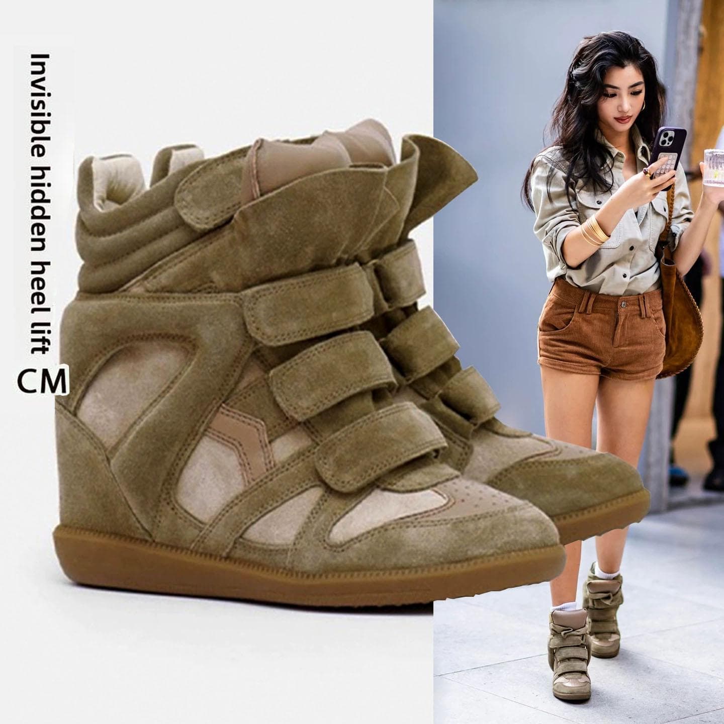 Palmilha Invisível Aumentadora de Altura Sapatos de Cano Alto para Mulheres, Sapatos Casuais Versáteis para Roupa Esportiva cm