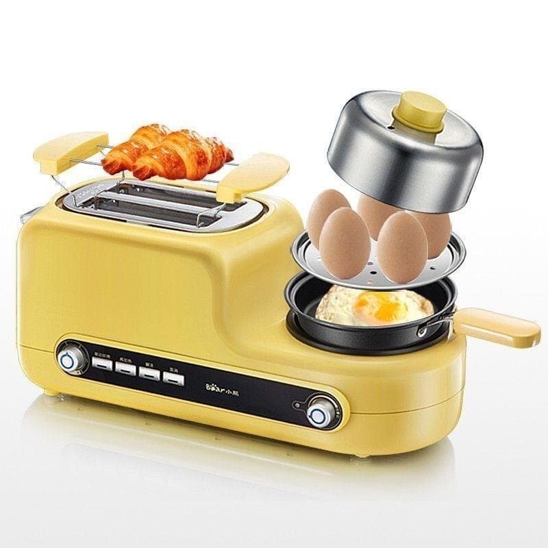 Máquina de Café da Manhã Multifuncional, Torradeira Doméstica, Assador Cozedor de Ovos, Frigideira para Sanduíche de Bacon amarelo
