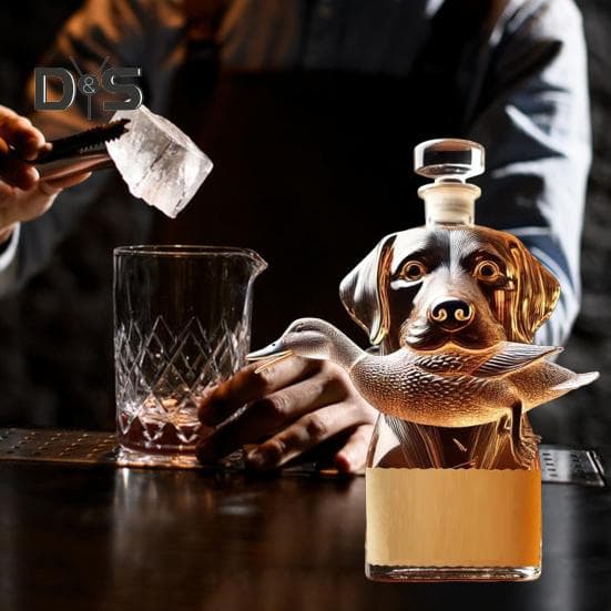 Decantador de Uísque Cão de Caça Gravado 3D Caçador de Patos Cão Garrafa de Vidro Animal Garrafa de Uísque Recipiente de Vinho para Homens Pai