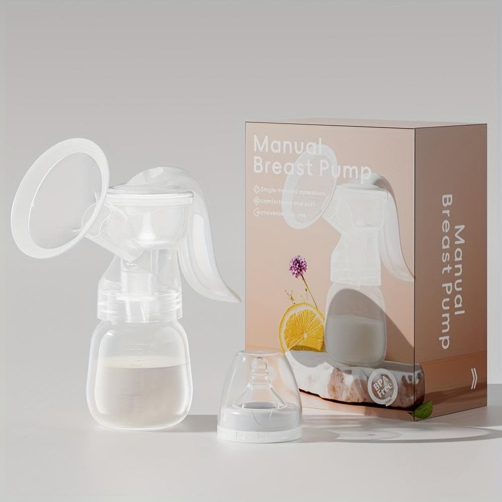 Conjunto de bomba tira-leite manual sem BPA com sistema de bomba de pistão - Inclui mamadeira de 6,09 oz e bico, plástico durável para