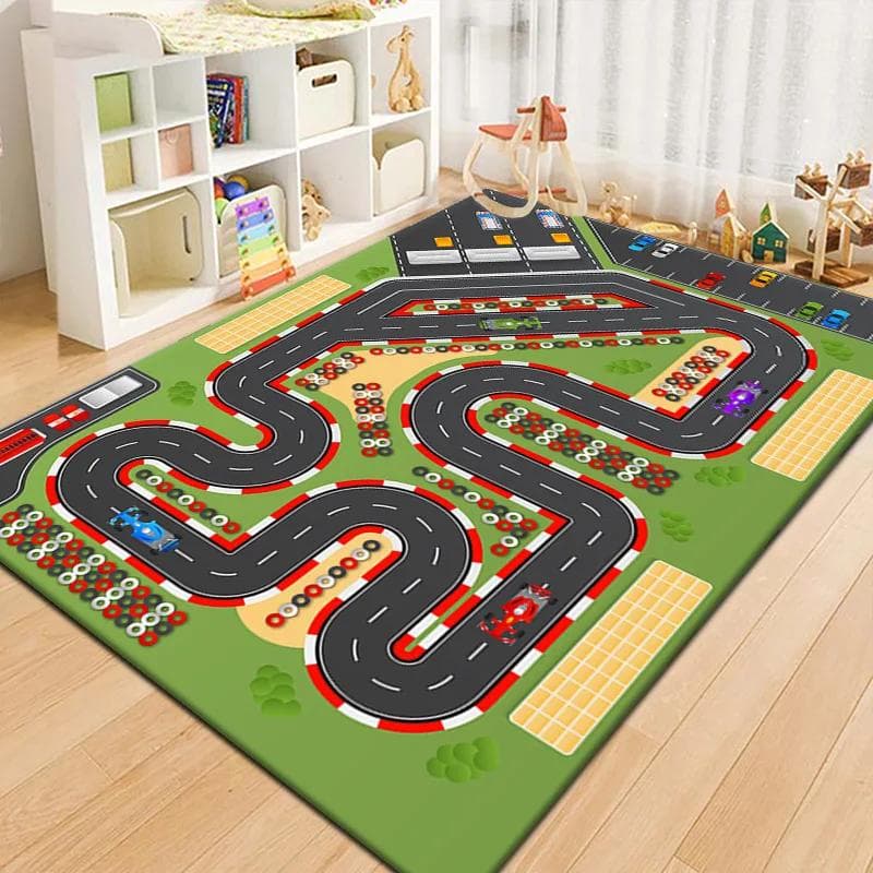 Tapete de Brincar para Bebê Tapete de Rastejar Tapete de Pista de Desenho Animado Estrada de Estacionamento Tapete de Jogo para Casa Antiderrapante e