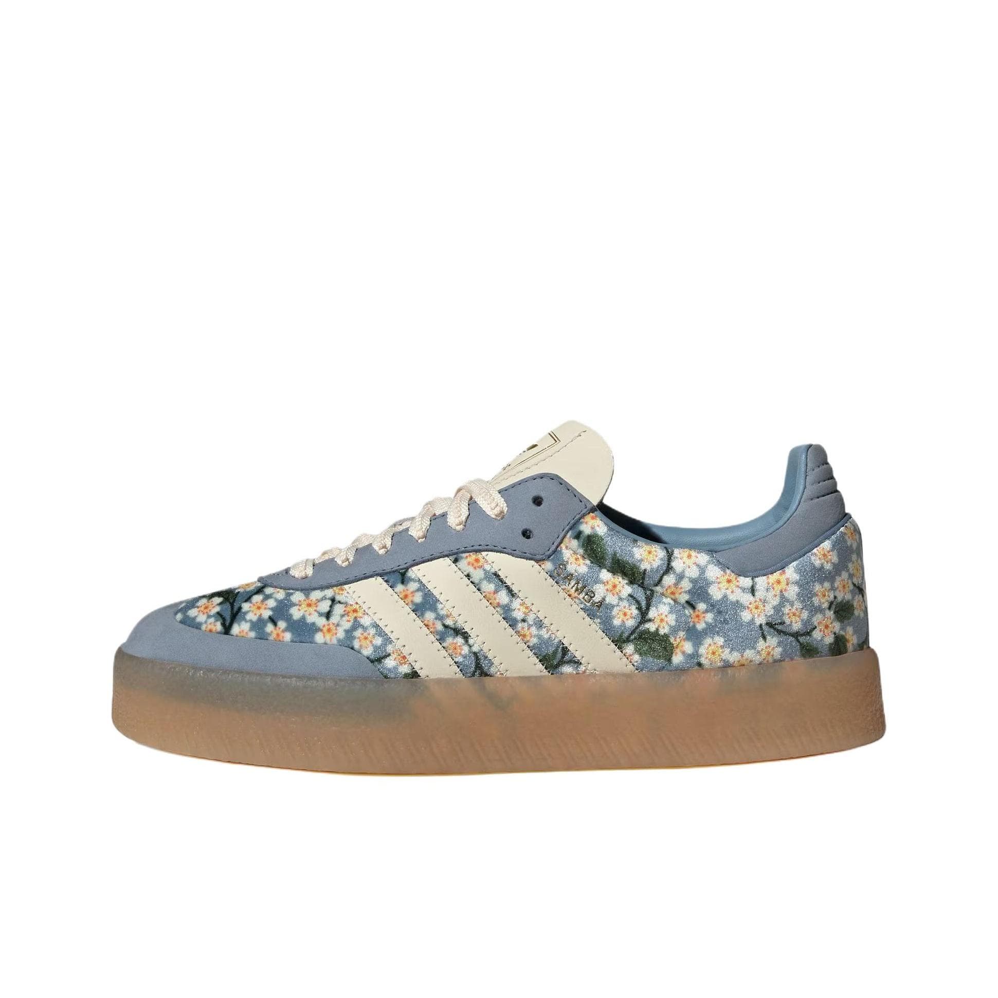 Liberty London x adidas Sambae Azul Branco Creme Tênis Femininos Dourado-Metálico JQ6046 cm
