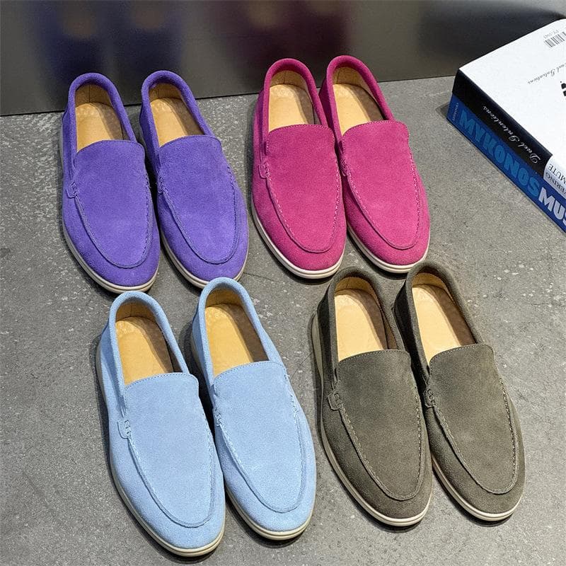 Moda Masculina Mocassins Clássicos Estilo Britânico Camurça de Vaca Couro Genuíno Sapatos Casuais Masculinos Planos para Dirigir ao Ar Livre cm