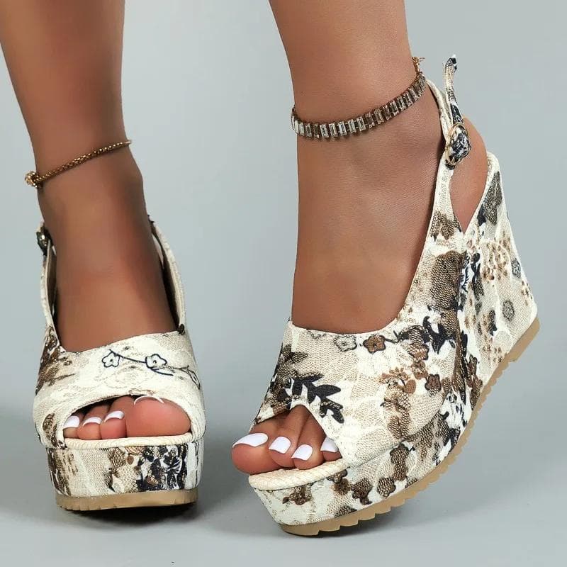 Sandálias de Plataforma com Salto Cuña e Fivela no Tornozelo Lucyever da Moda para Mulheres Verão 2024 Sandálias Plataforma Patchwork Mulher Salto