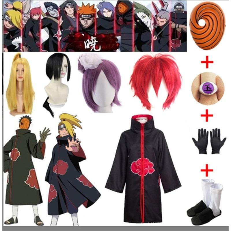 Traje de Cosplay de Naruto de Itachi Uchiha, Obito, Tobi e o Quarto Akatsuki, Completo com Peruca. cm castanho