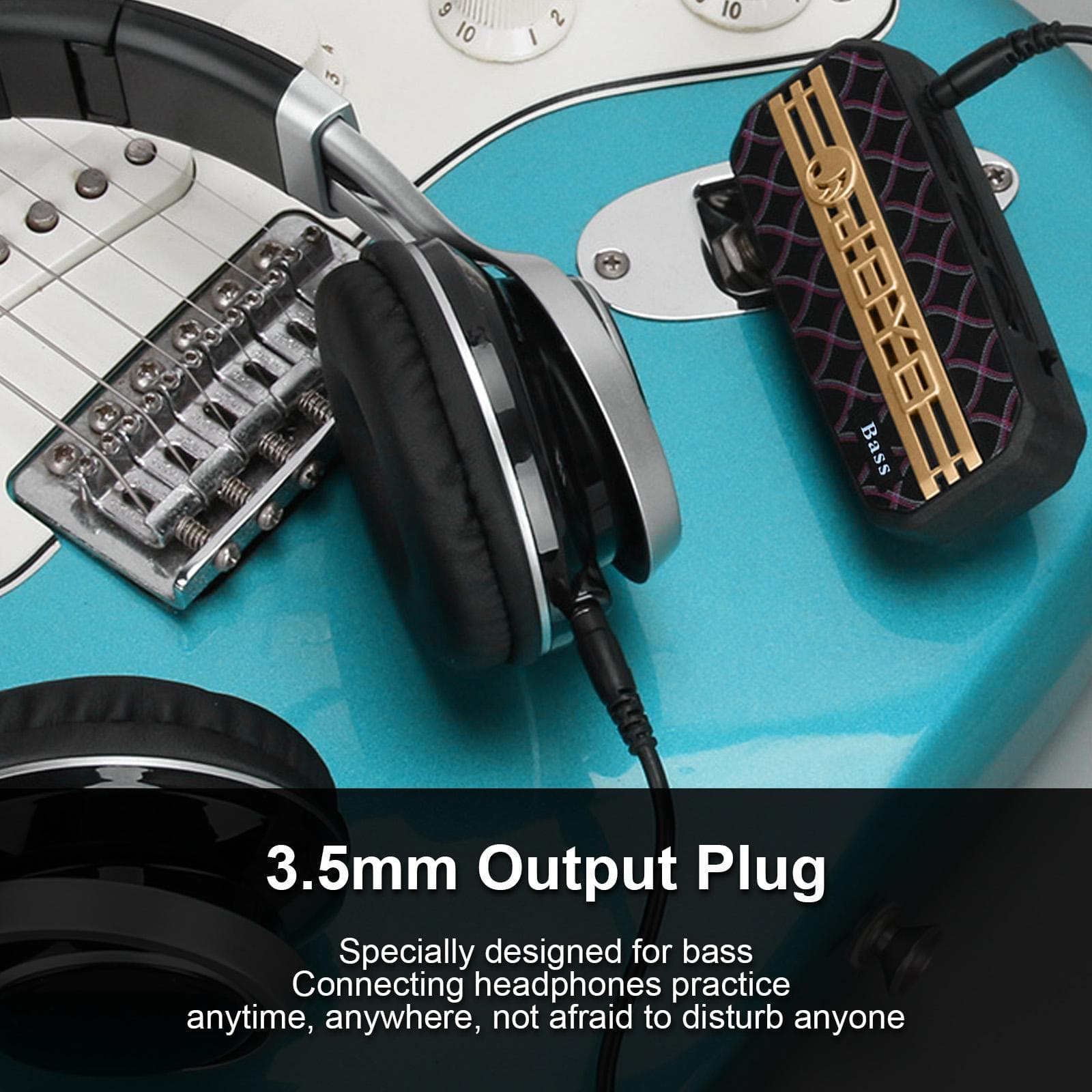 JOYO Mini Amp Amplificador de fone de ouvido de baixo elétrico portátil Plugue de 3,5 mm Plugue de entrada de áudio auxiliar e preto