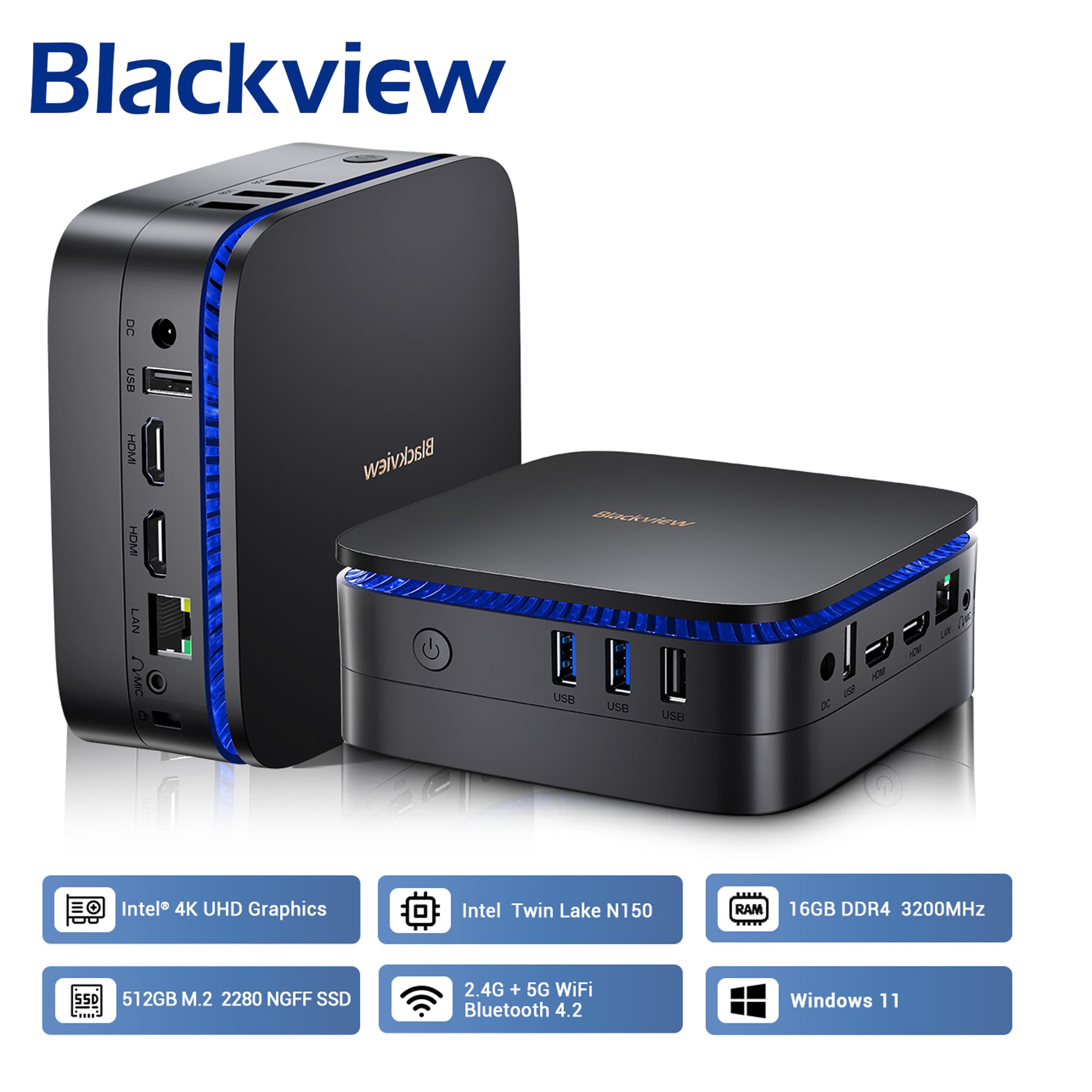 Blackview MP60 Windows 11 Pro 12ª Geração Intel' Alder Lake N150 16GB RAM 512GB SSD Computador Desktop para Jogos preto