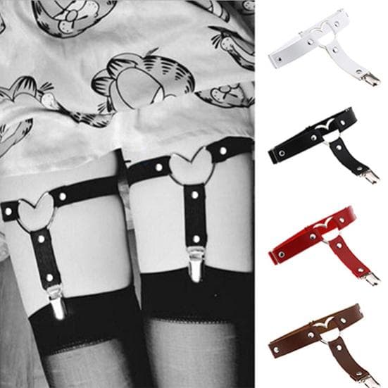 Punk Garter Cor sólida Ajuste livre Couro sintético Coração Forma Leg Garter para clube branco