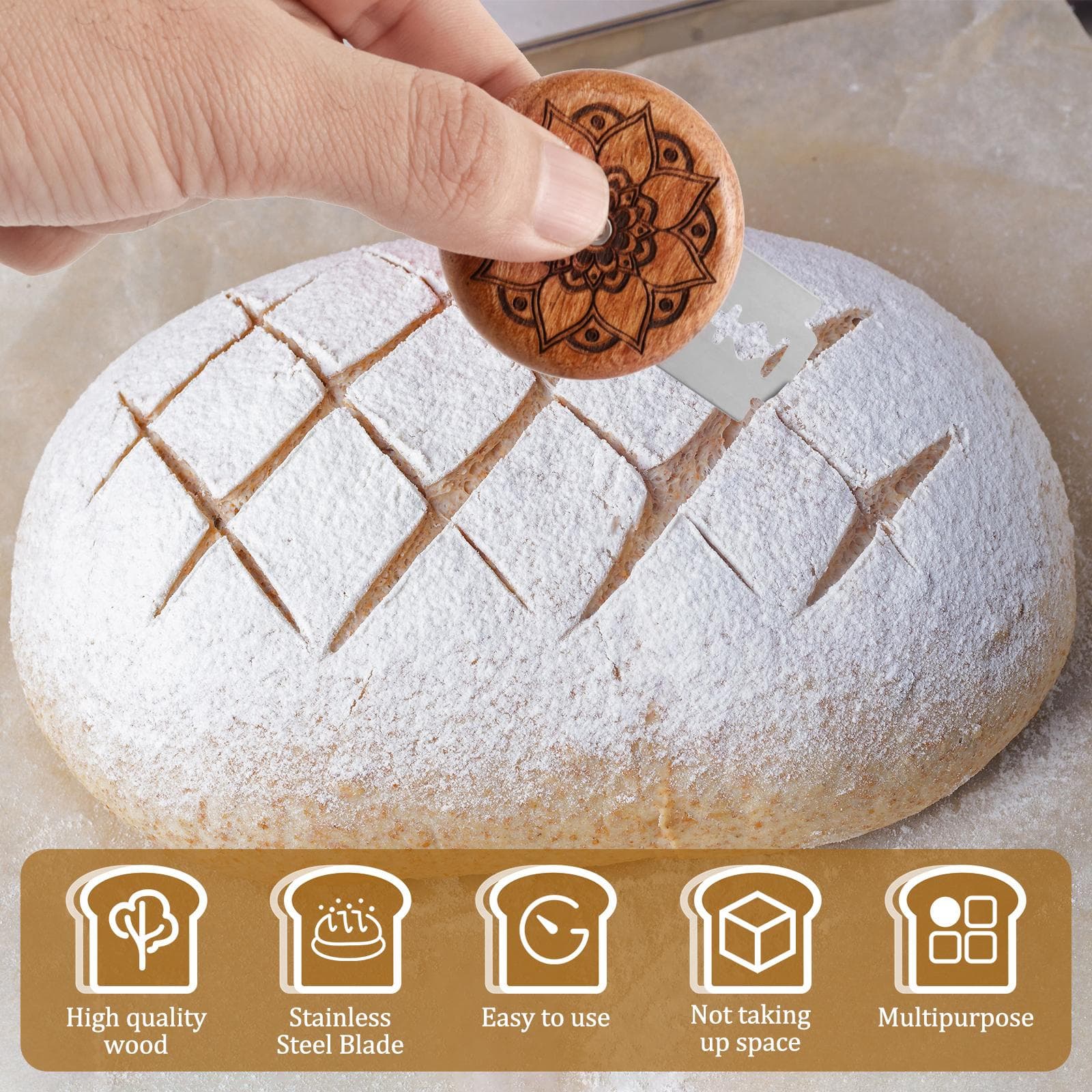 Ferramenta Lame para Padaria de Pão Raspador de Madeira Faca/Fatiador/Cortador de Pão Ferramenta Lame para Marcar Massa de Pão Ferramenta Portátil