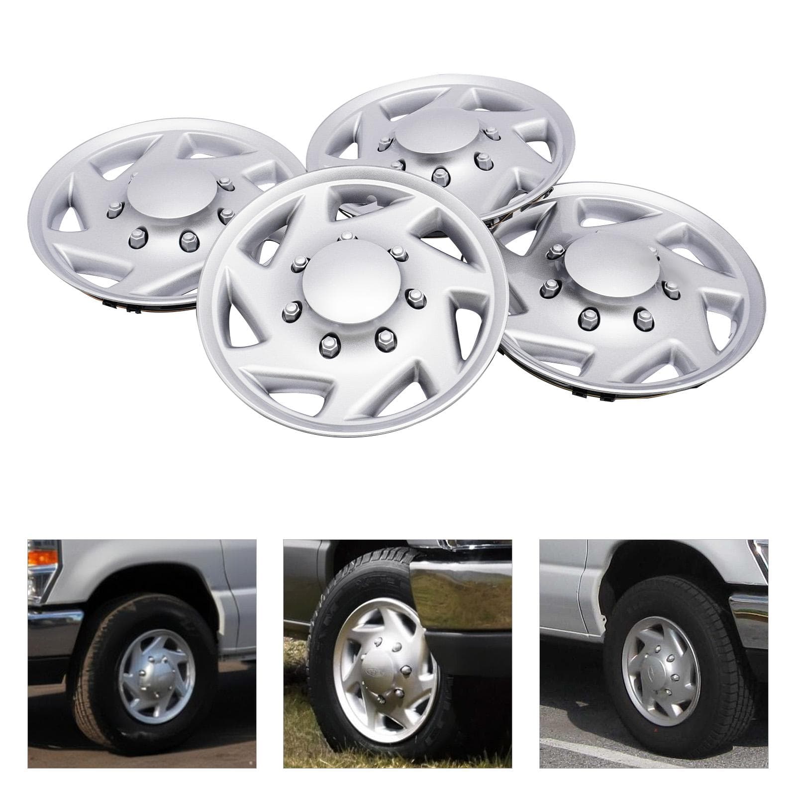 Hub Caps, Wheel Covers Fit for 99-18 Ford Econoline E250 E350 E450 Van Full Wheel Covers Hub Caps Rim Simulators cinza