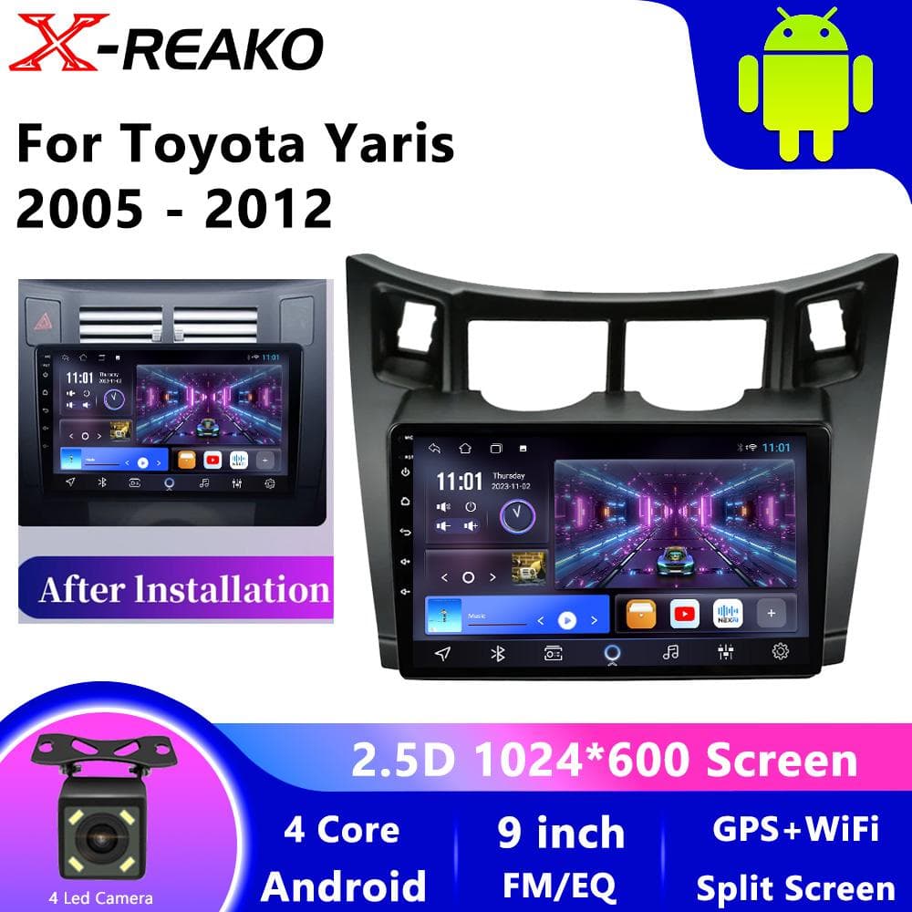 Para Toyota Yaris Fascia 2005 - 2012 Rádio de carro Android Multimídia Player Navegação GPS Carplay QLED Tela sensível ao toque Auto Estéreo DSP