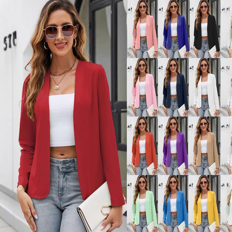 Blazers Femininos Sem Gola Primavera Outono Sem Bolsos Casual Cor Sólida Patchwork Ternos Femininos Mangas Compridas Casacos de Terno Femininos Tops