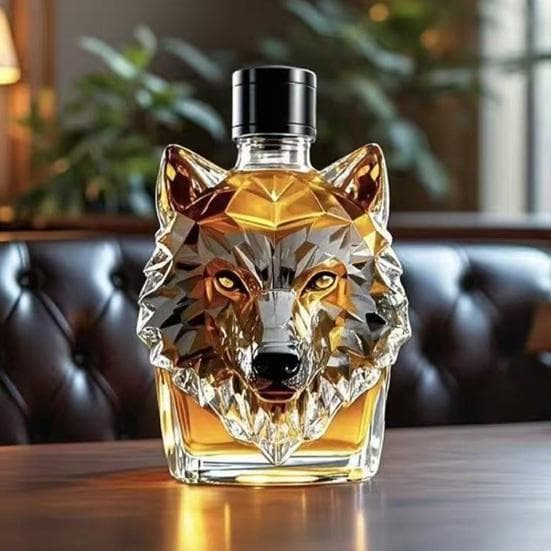 Wolf Head Whiskey Decanter, 3D Glass Wolf Liquor Bottle with Stopper, Hand Blown Animal Wine Dispenser for Home Bar, Gift Box