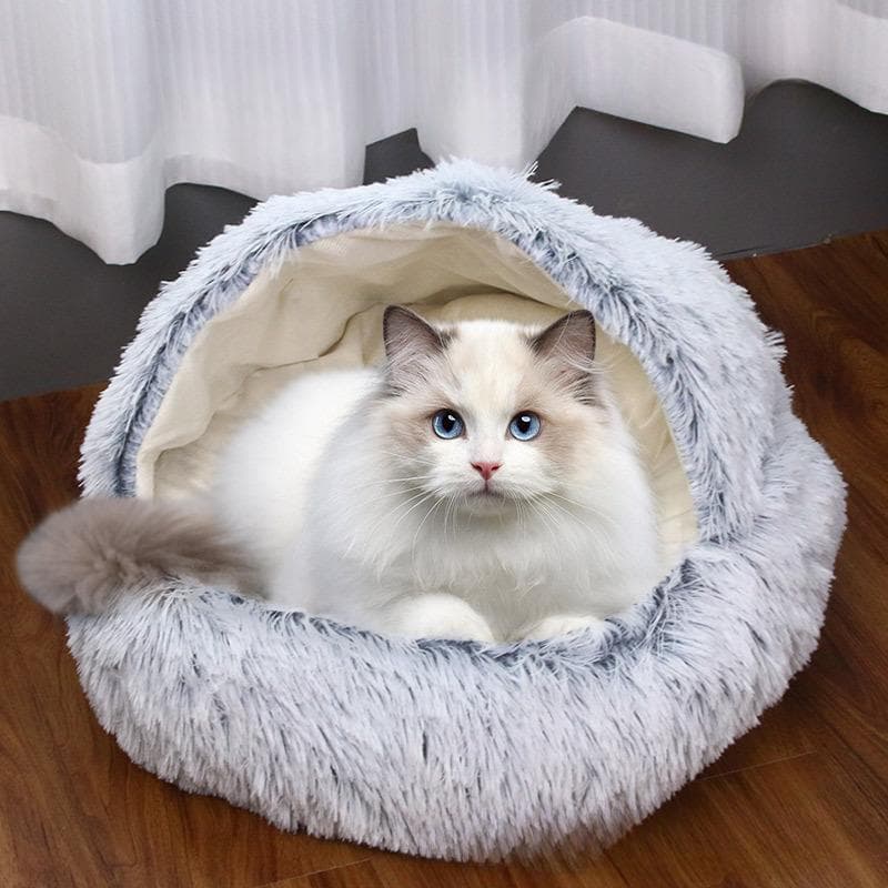 Outono e inverno quente concha semi-fechado redondo gato ninho cama de gato de estimação semi-fechado casa de cachorro cama de cachorro ninho de