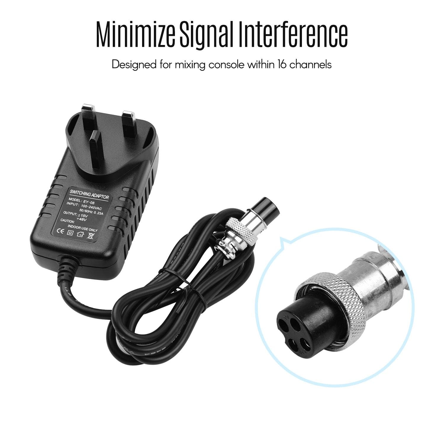 Fonte de alimentação do misturador do console de mistura Adaptador AC 15V 230mA Conector redondo universal de 4 pinos para 16 preto
