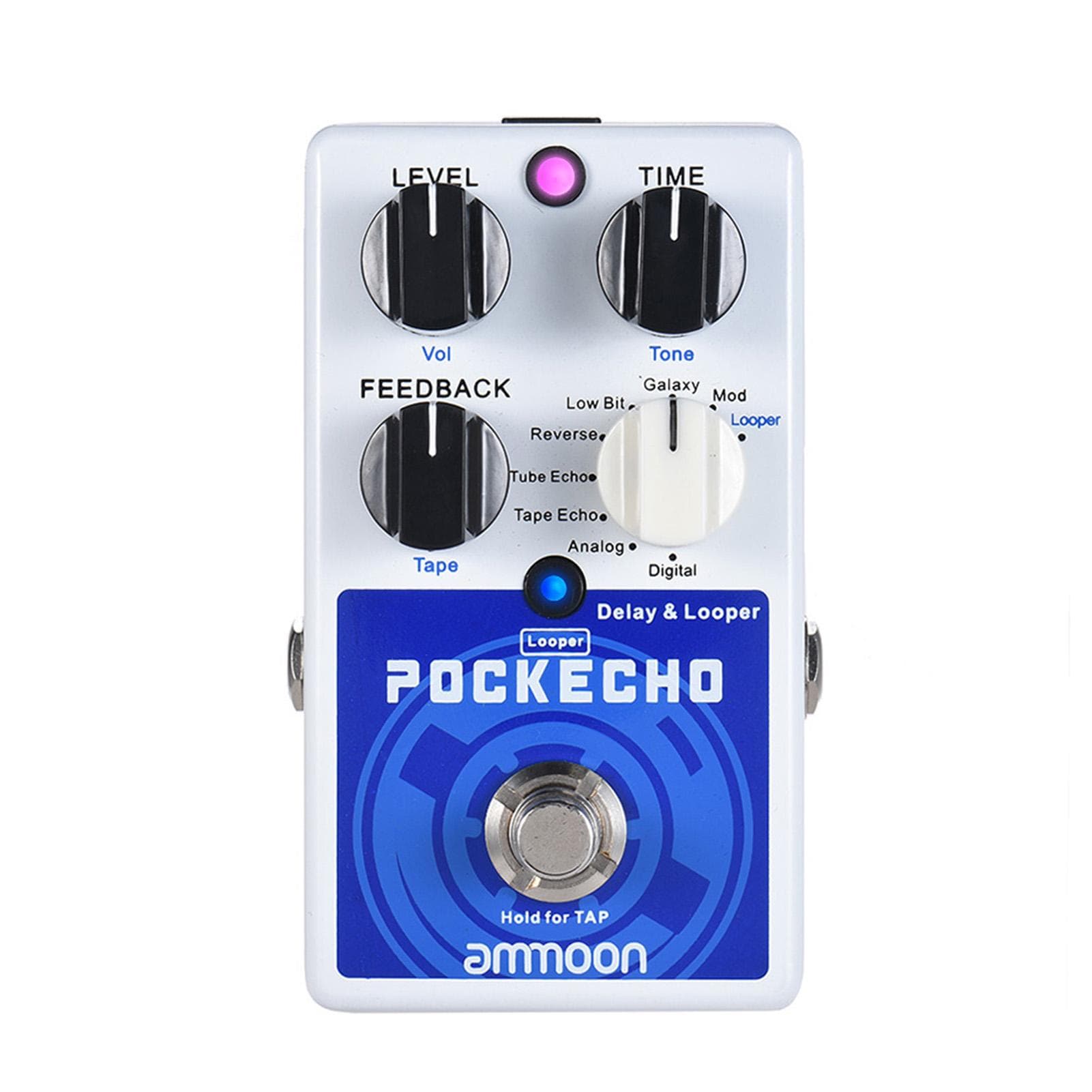 Pedal de efeito de guitarra Ammoon POCKECHO Delay & Looper 8 efeitos de atraso máx. 300s Loop Time Tap Tempo