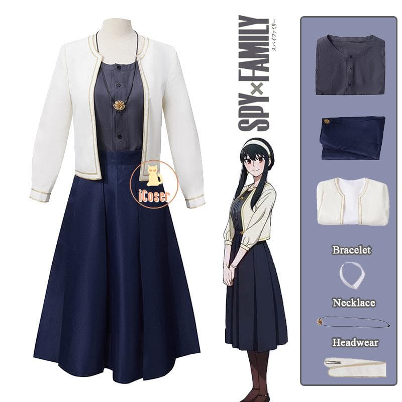 Anime Spy×Family Yor Forger Cosplay Trajes Casaco Branco Conjunto de Saia Peruca Colar Yor Briar Brincos Chapéus Vestido Diário Roupa cm