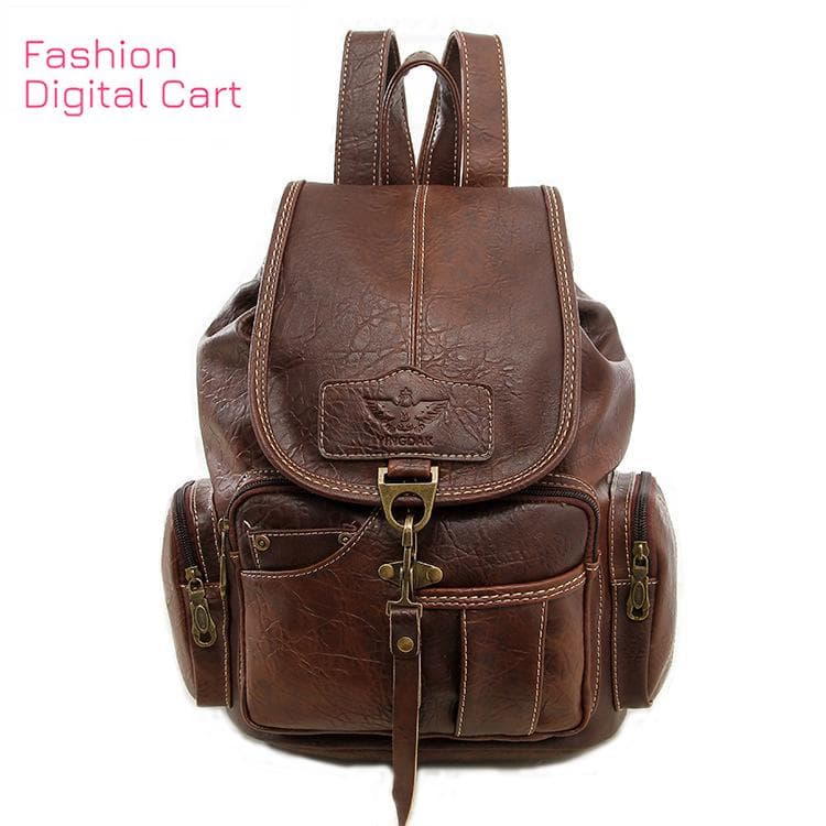 Mochila vintage retrô feminina para meninas adolescentes, mochila escolar grande com cordão, bolsa marrom de couro pu de alta qualidade castanho