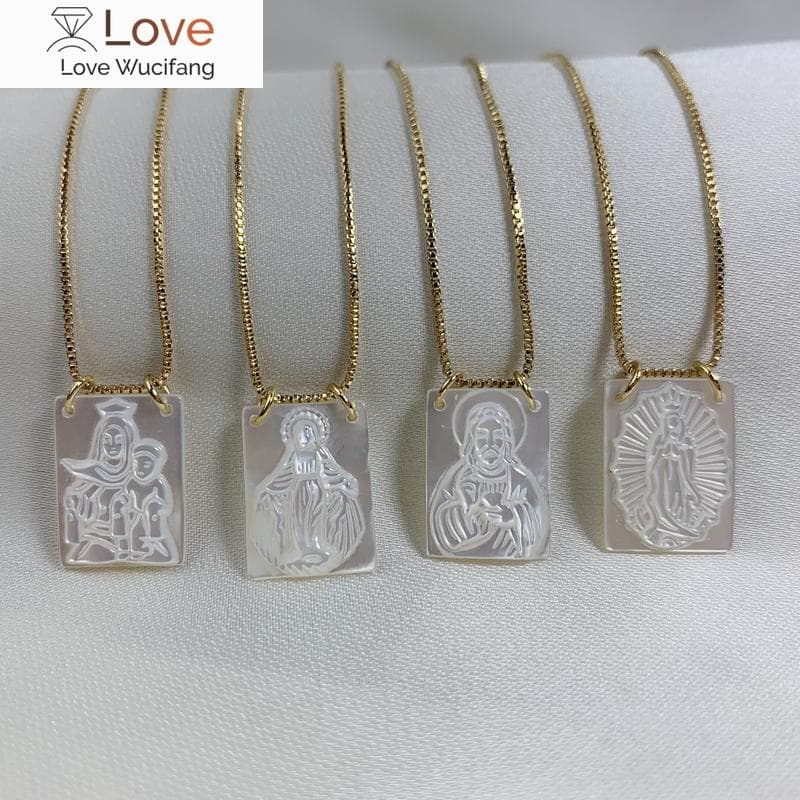 Crença religiosa Madrepérola Concha Jesus Virgem Maria Guadalupe Pingente Colar Para Mulheres Jóias
