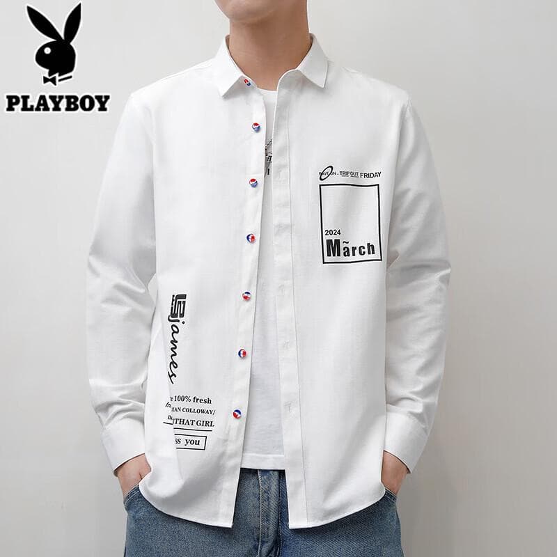 PLAYBOY Men's Casual Long Sleeve Shirt cm branco