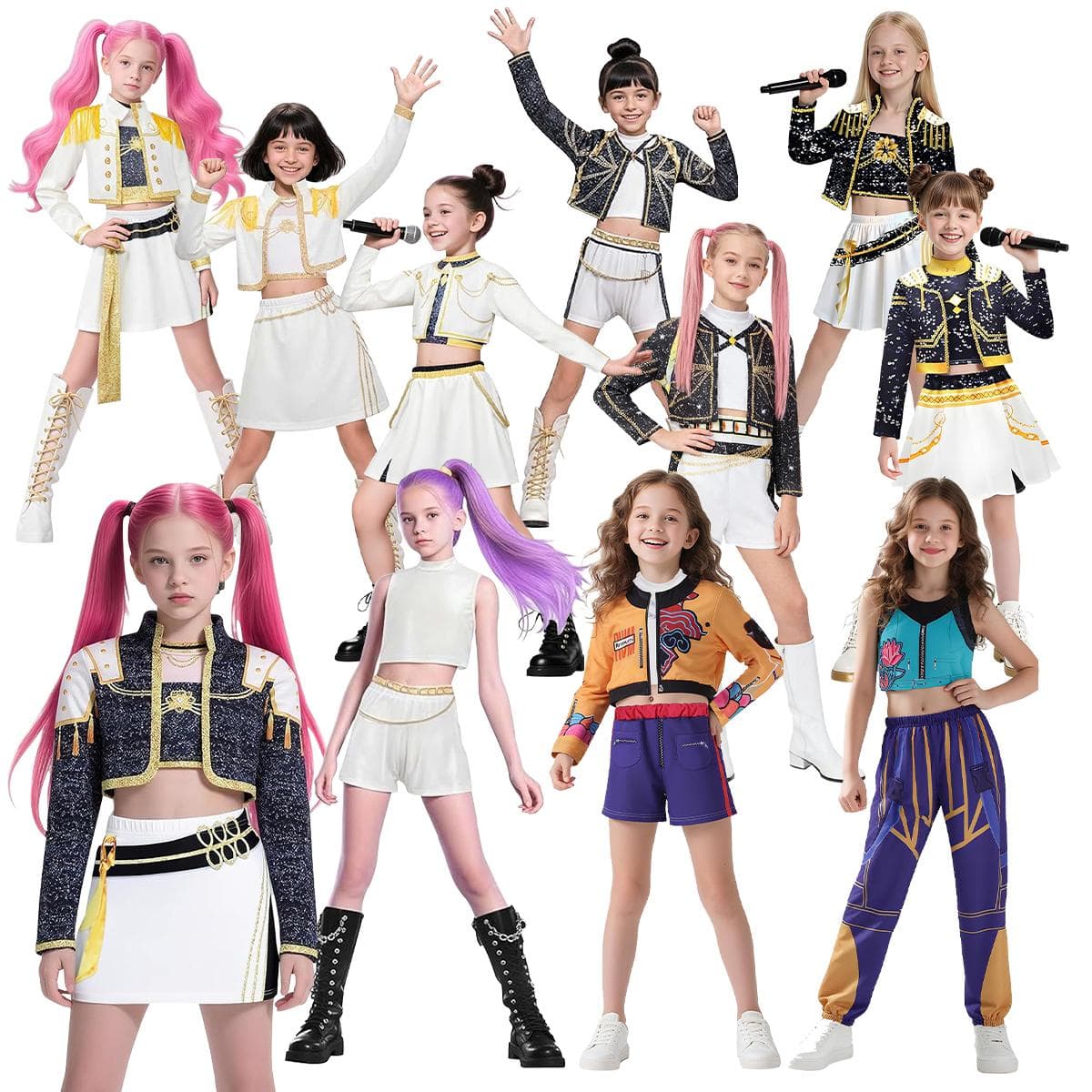Huntrix KPDH KDPop Rumi Zoey Mira Fantasia Cosplay Crianças Meninas Halloween Palco Padrão Impresso em 3D Roupas de Interpretação de Papéis 110cm