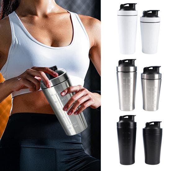 Copo Shaker de Proteína de Aço Inoxidável Academia Fitness Garrafa para Shakes 500ml/750ml Garrafa Misturadora Portátil com Bola de Aço e Escala