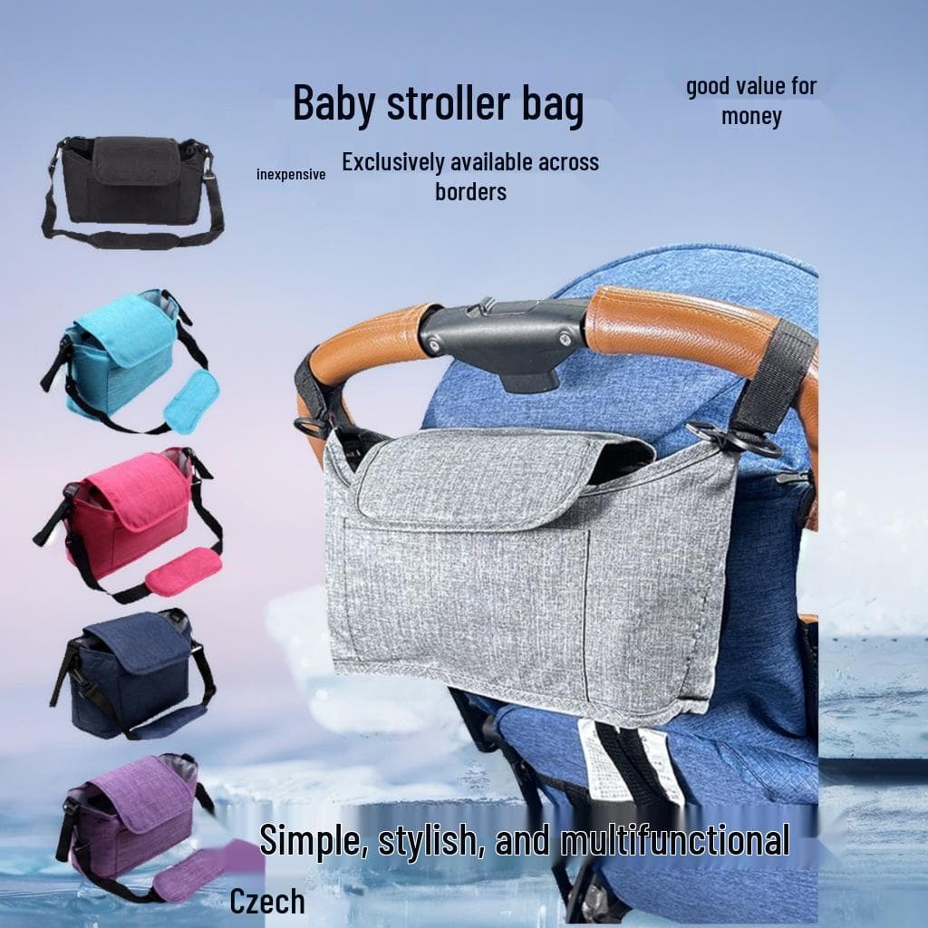 Multifunctional Stroller Hanging Bag - Large Capacity Baby Bottle & Cup Storage, Single Shoulder Mummy Bag cinza